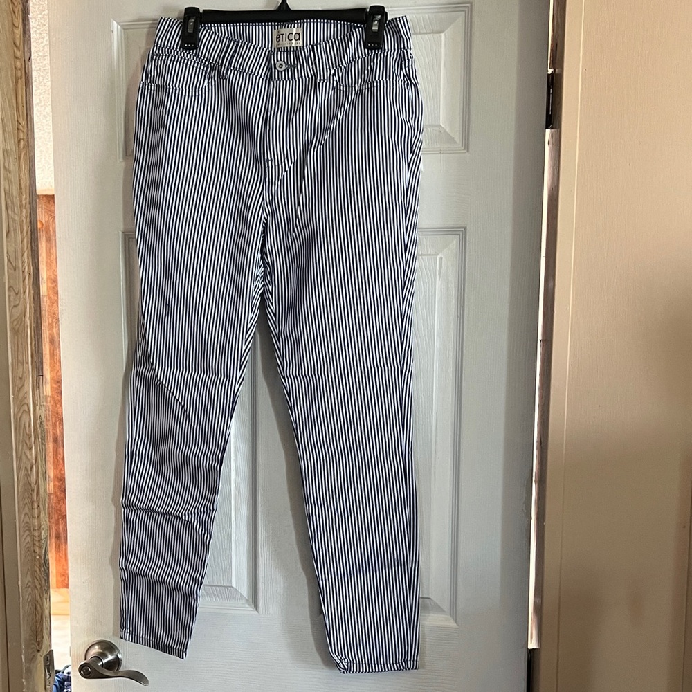 Etica Blue and White Striped Straight Leg Pants